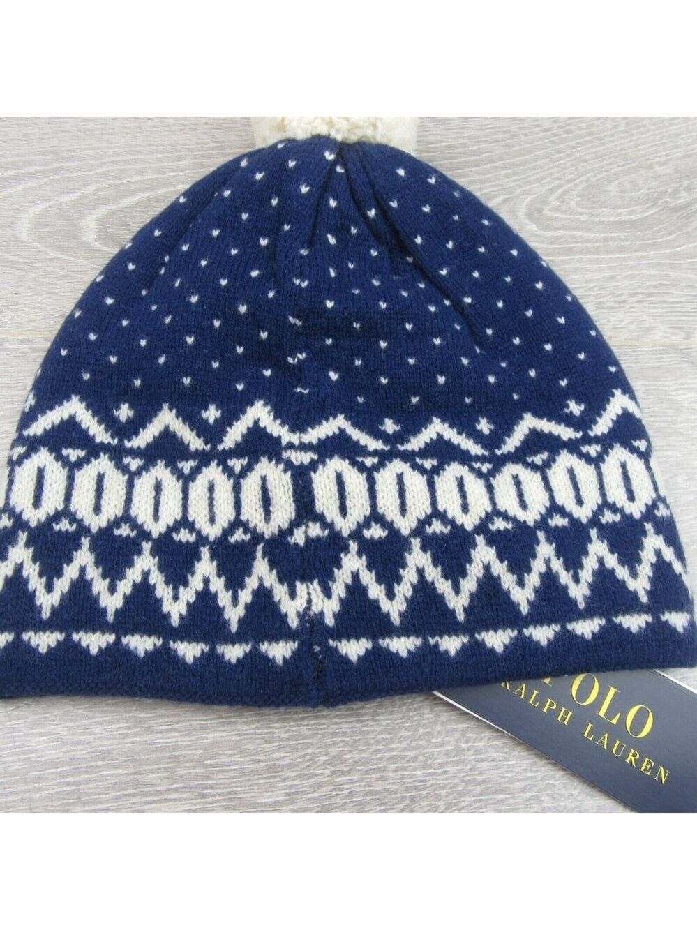 Polo Ralph Lauren Pom Pom Beanie Cap One Size Navy White NEW - Picture 7 of 12